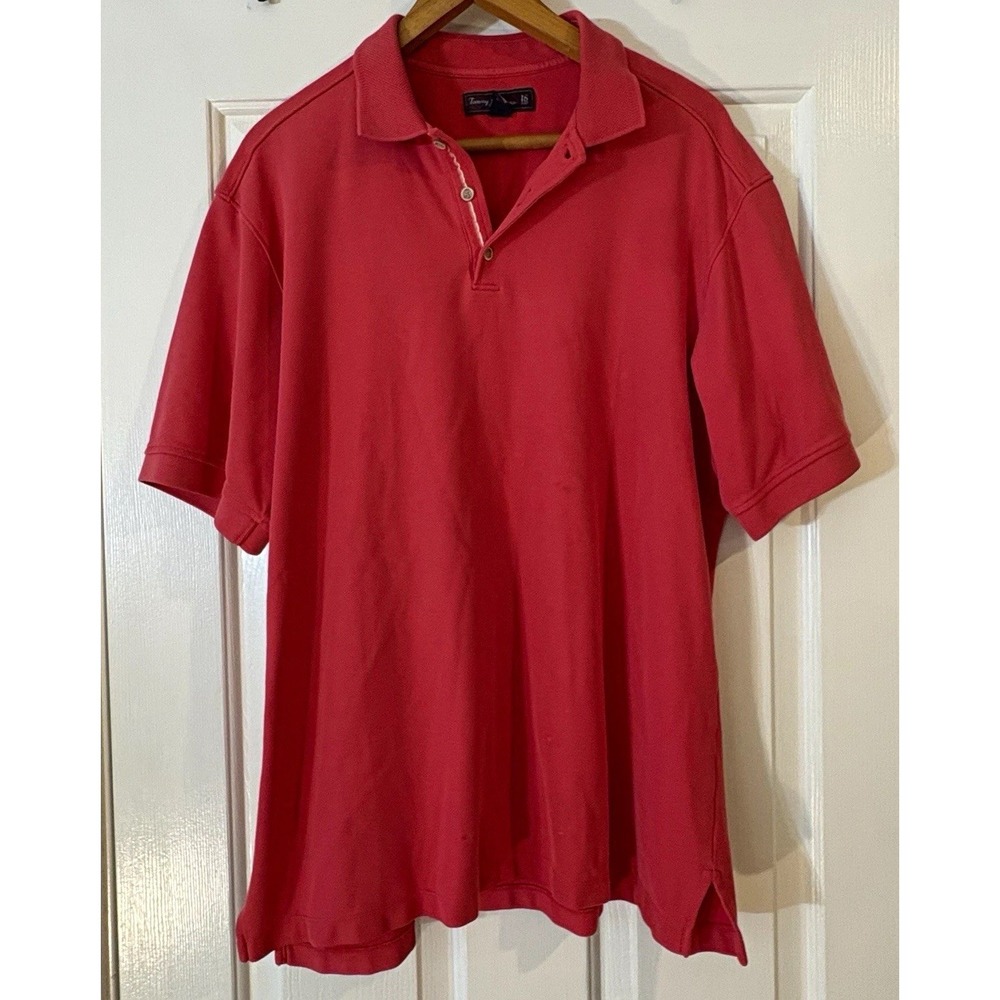 Tommy Bahama TB18 Golf Men's L Red Solid Short Sleeve Polo Embroidered Logo